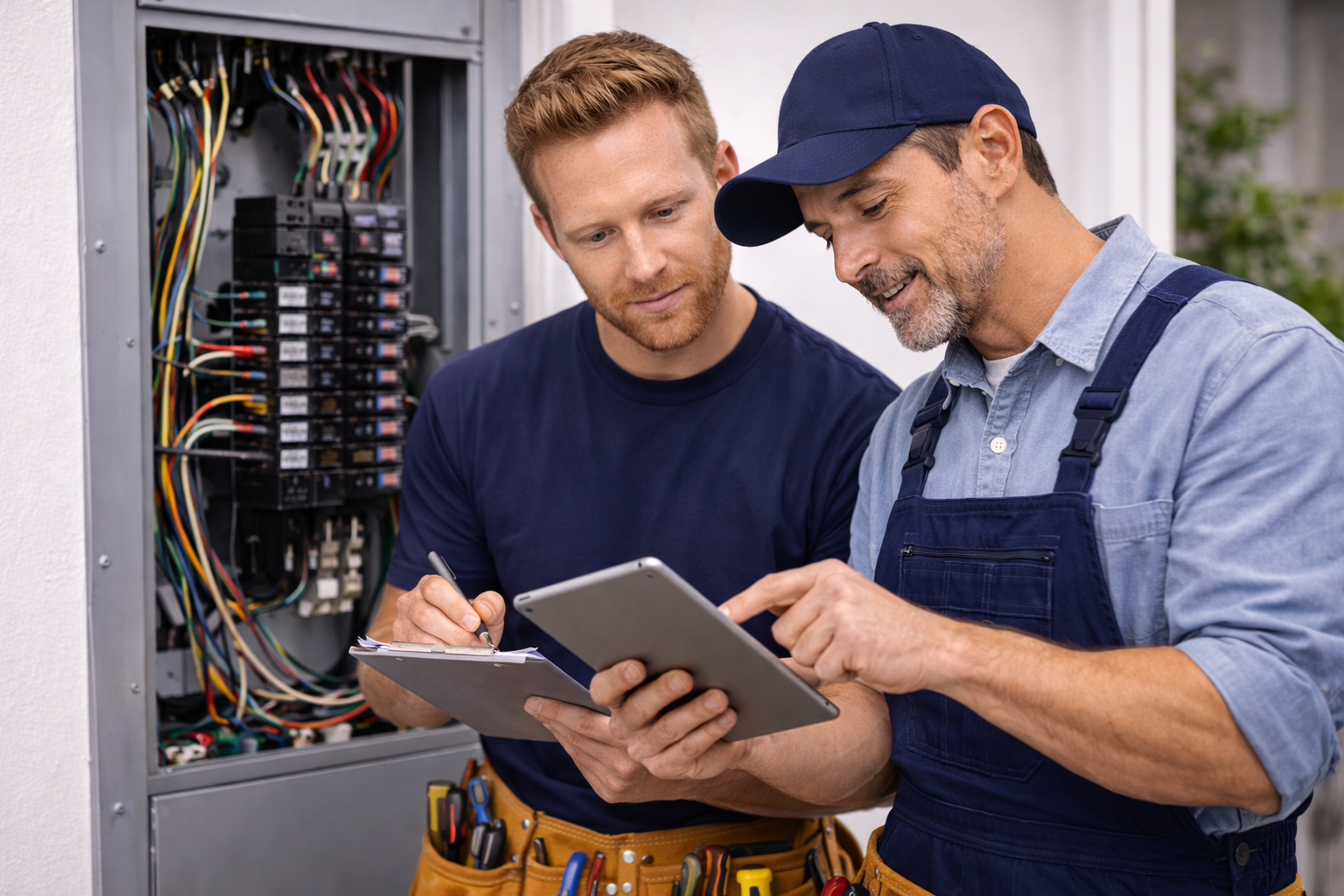 Electrical experts at work together
