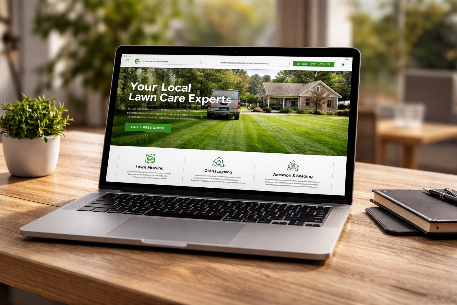 Lawn care website in home office