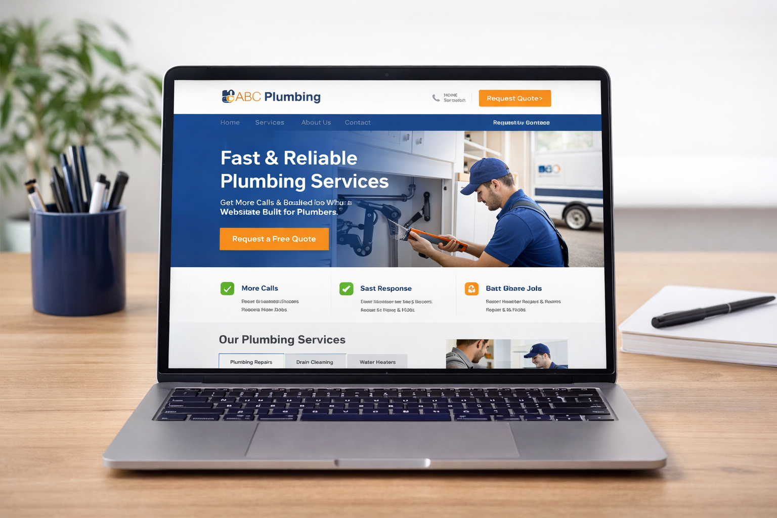 Plumbers website on laptop screen