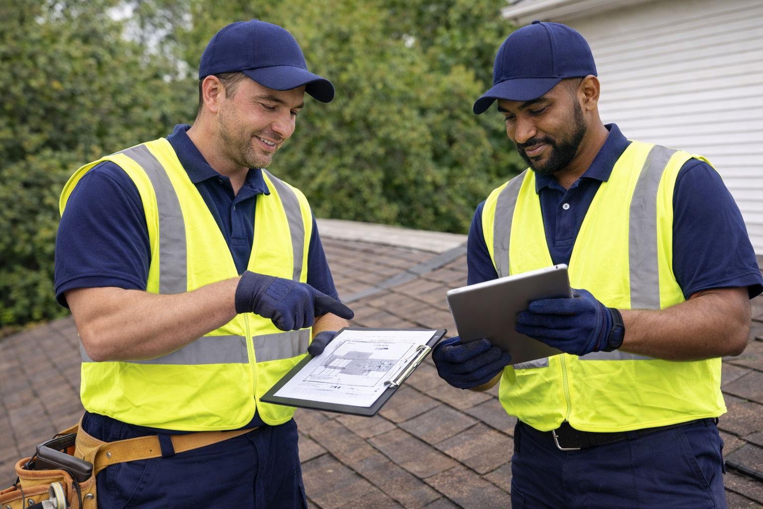 Roofing contractors on job site